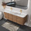 Meuble-lavabo mural imitation chêne 60 po avec lavabo en résine blanche, 4 portes à fermeture en douceur-1581896118