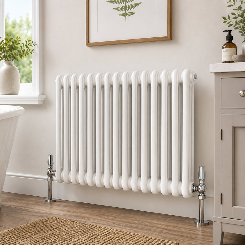 Uxbridge Horizontal Traditional Colosseum Radiator, 600mm H x 605mm W x 130mm D, White
