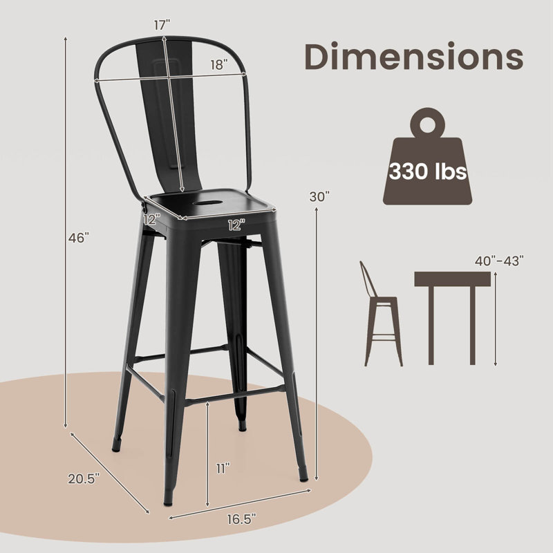 Tabouret de bar 30 po Amira, Noir