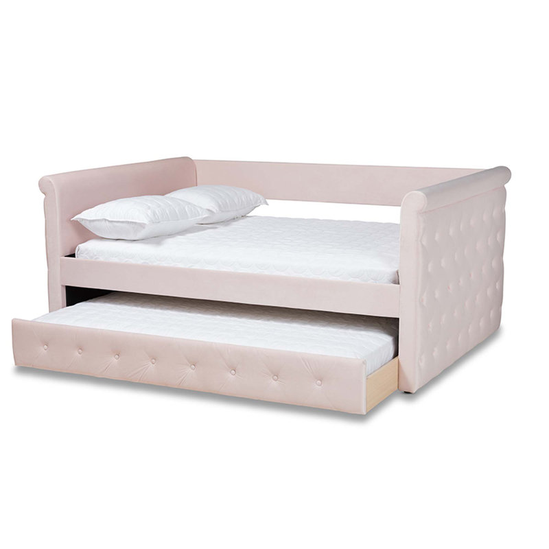 Samitha Upholstered Daybed, Light Pink Velvet, Twin