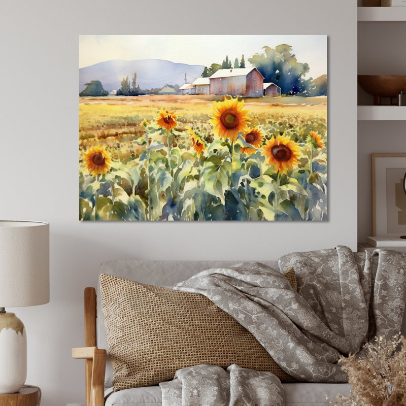 Tournesol doré à la ferme II - impression sans cadre sur métal, H 24 po x l 32 po x P 1 po