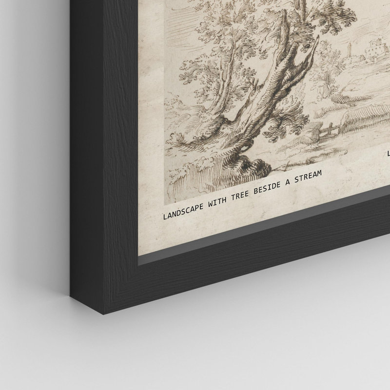 " Vintage Landscape Sketch Antique Tree " 4 - Pieces, Black, 10" H x 8" W