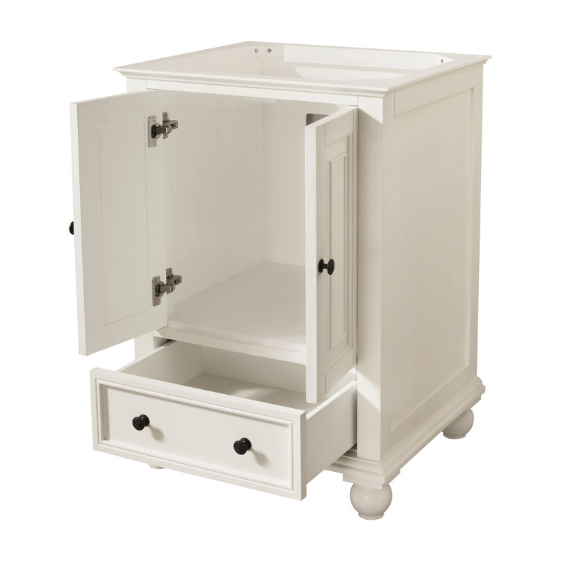 Thompson 25" Single Modern Bathroom Vanity Set, French White, Cala White