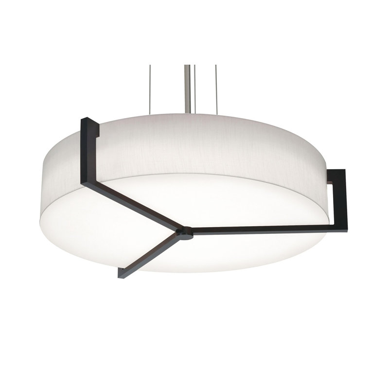 Luminaire suspendu tambour 1 lumière DEL Leeroy, Espresso, H 42,5 po x l 27,15 po x P 27,15 po, Blanc