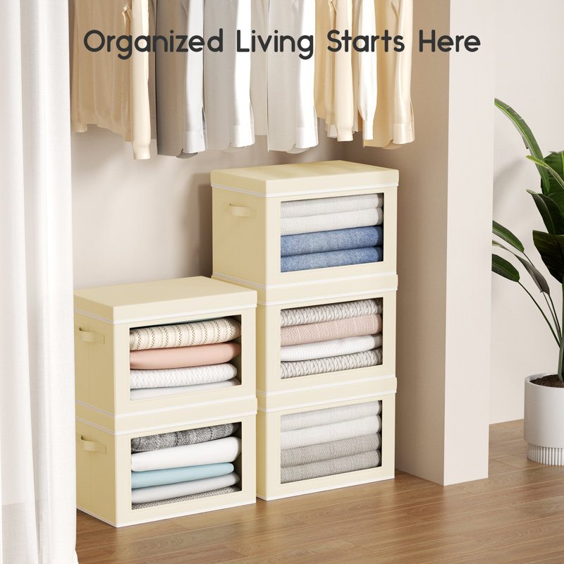 Large Storage Bins with Lids - Fabric Storage Cubes with Window, Collapsible Bins for Clothes, Large Baskets for Bedroom, Dorm, Office, 6 Pack