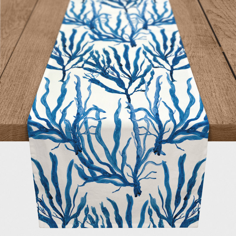 Marrero Floral Table Runner, 90" L x 16" W, Blue
