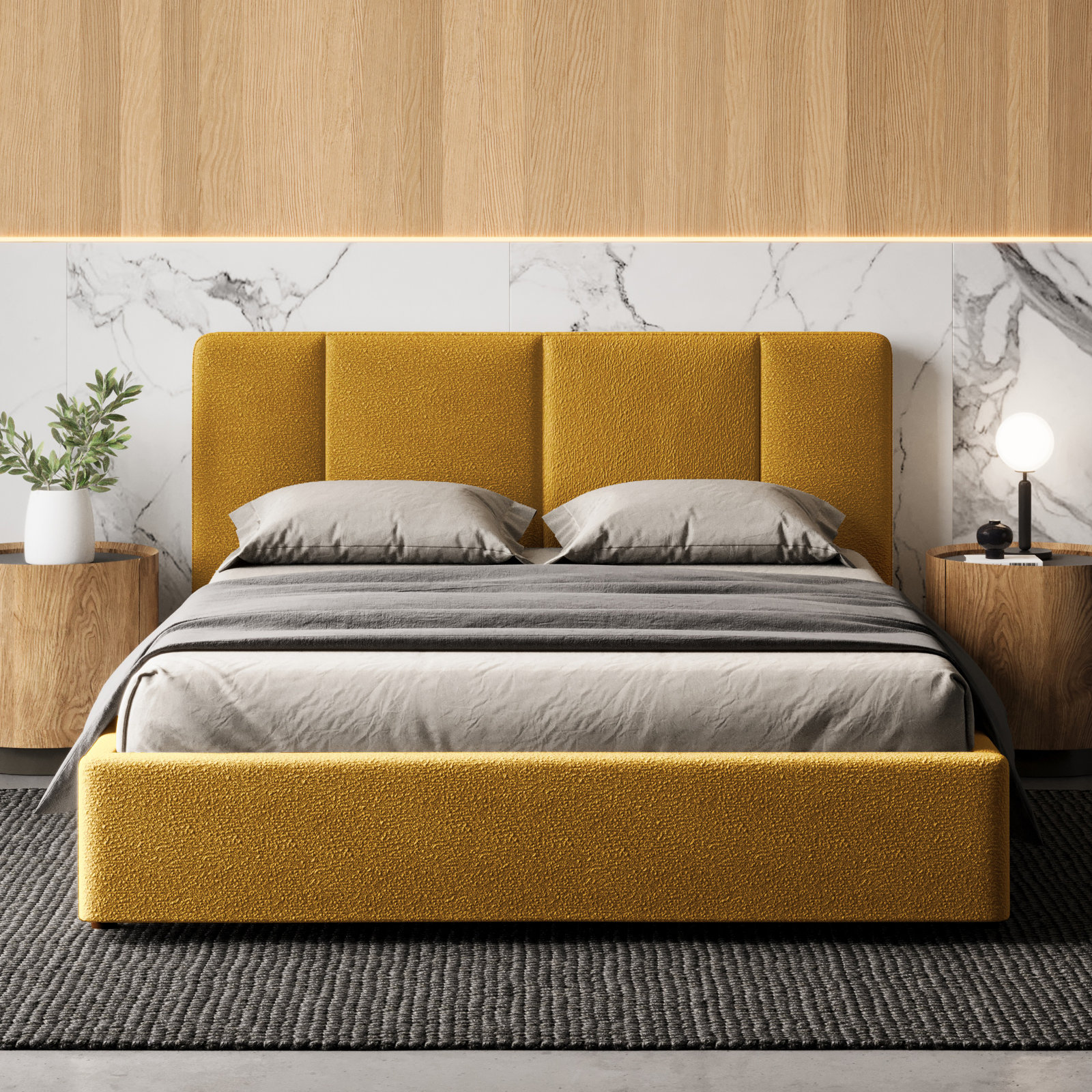 Ruthie Upholstered Bed, Queen, Mustard