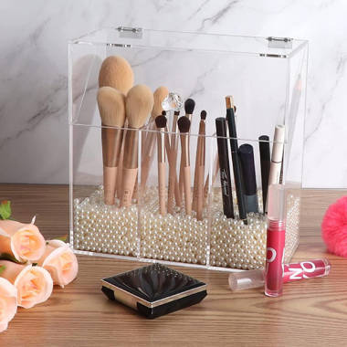 1pc Cosmetic Brush Storage Bucket, Dustproof Acrylic Organizer Box For  Lipstick & Makeup, Plastic Rotating Brush Holder