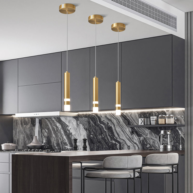 Griscelda 3 - Pack Dimmable LED Mini and Modern Pendant, Lighting Kitchen Fixture, Gold