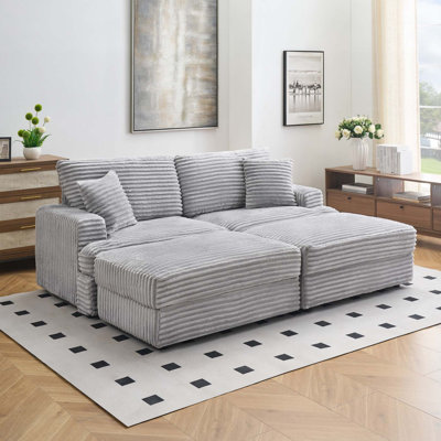 Soft And Comfortable 3-Seater Sofa With Two Movable Footrests