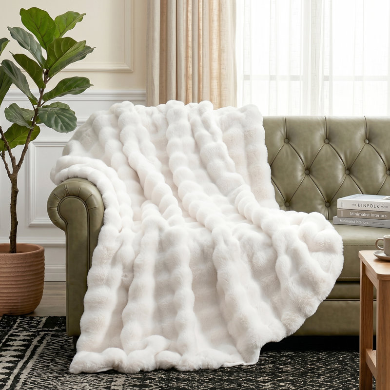 Jeté réversible Haalan Cozy, Lit simple,  White