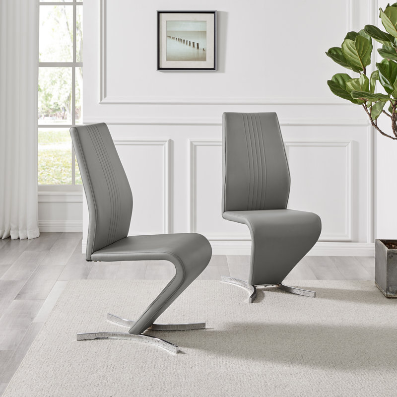 Everson High Gloss 4 Seat Extendable Dining Set with Luxury Faux Leather Upholstered Dining Chairs, Gray