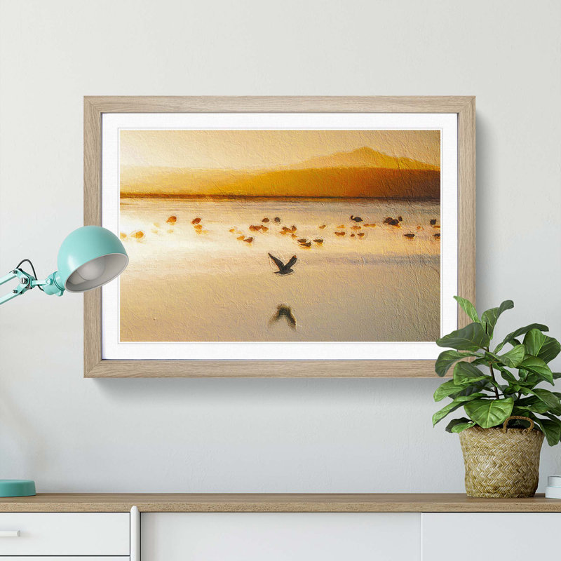 Birds on the Beach - Picture Frame Painting Print, 36cm H x 48cm W x 2cm D, Oak Framed