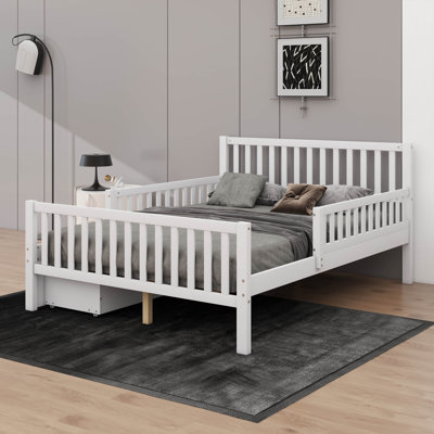 Wooden Platform Bed With Safety Guardrails