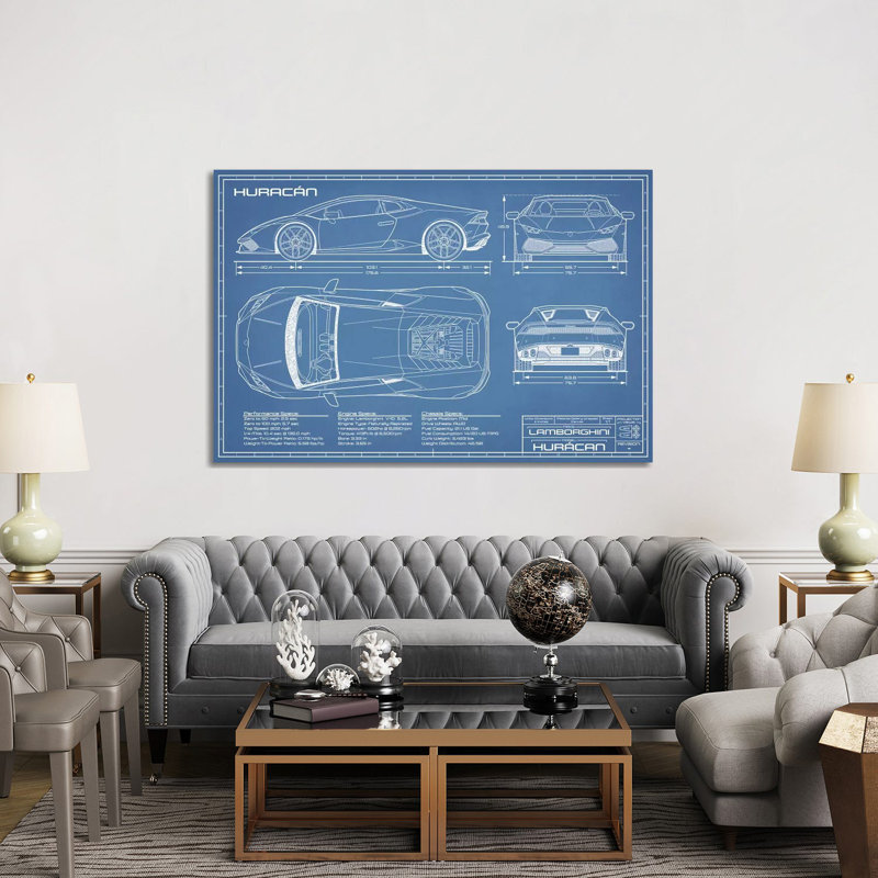 Lamborghini Huracan LP 610-4 Blueprint by Action Blueprints - Wrapped Canvas Print, 152.5 cm H x 101.5 cm W