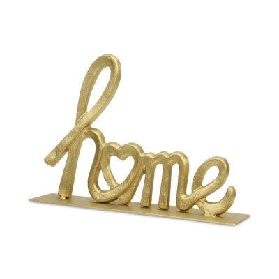 Roven "Home" Tabletop Sign, Modern Cast Iron Decorative Accent in Gold Finish 12.25"