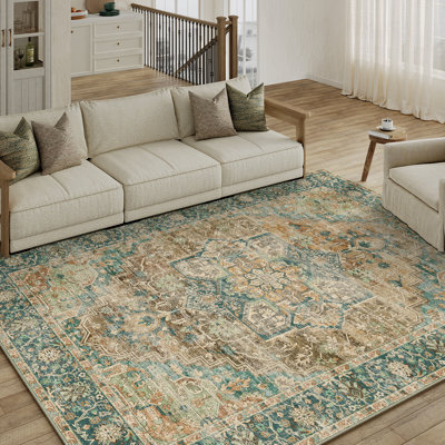 Tapis multicolore rétro lavable à la machine avec envers antidérapant