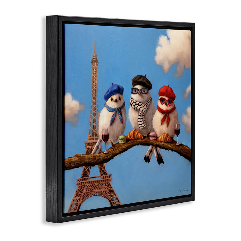 Cadre flottant Parisian Chic Birds in Paris, design par Lucia Heffernan, H 25 po x l 25 po, Cadre flottant noir de jais