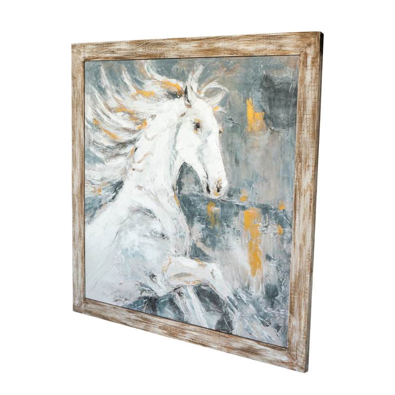 Cheval de 47 x 47 x 1,2 po peint à la main avec cadre en bois de sapin rustique