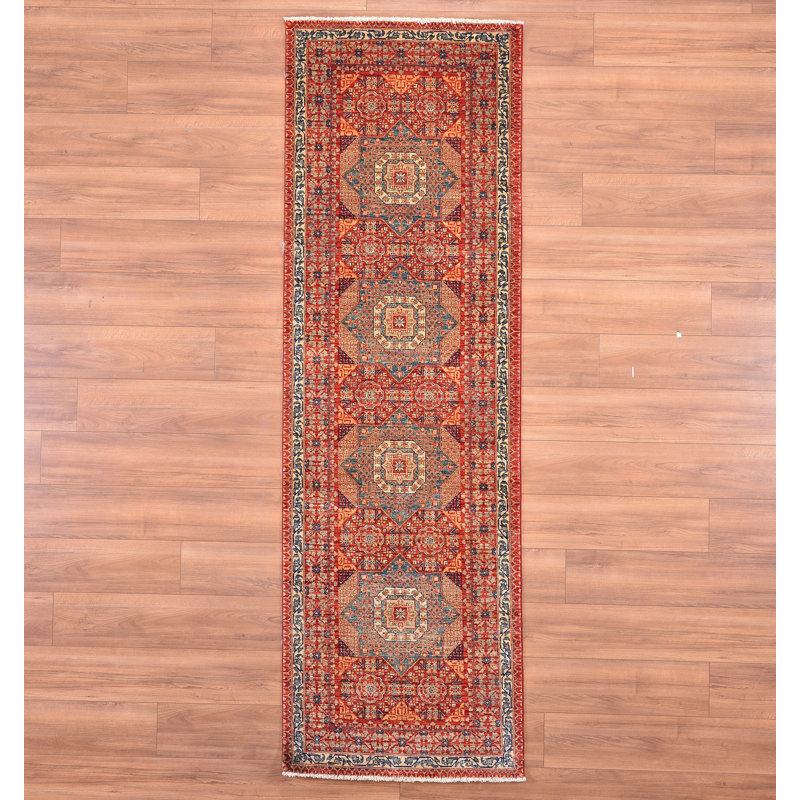 Tapis rouge en laine et coton noué à la main Original