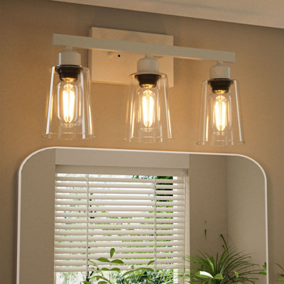 Luminaire de meuble-lavabo 3 lumières, luminaires de salle de bain modernes avec abat-jour en verre transparent imperméable, luminaire de salle de bain antirouille au-dessus du miroir pour le couloir de la cuisine du salon