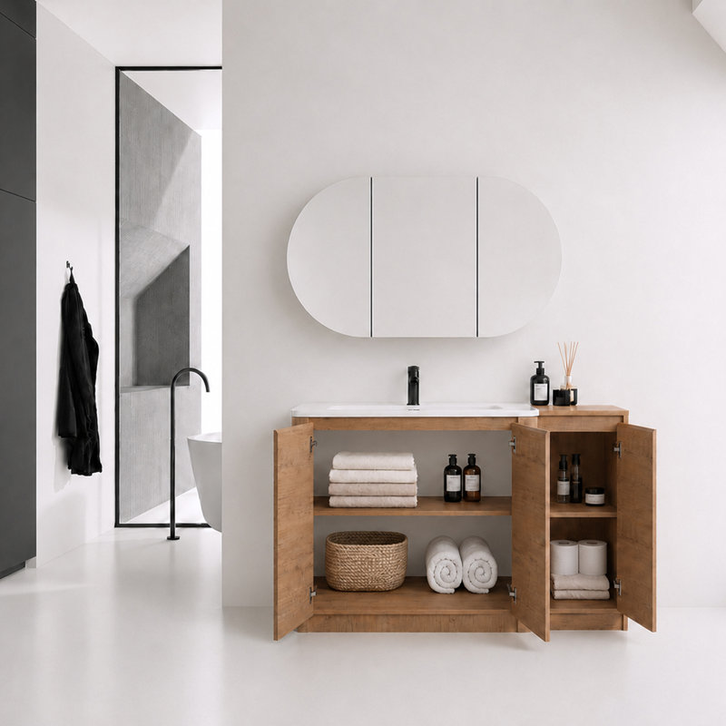 Meuble-lavabo autoportant Pebble, Brun, 48"