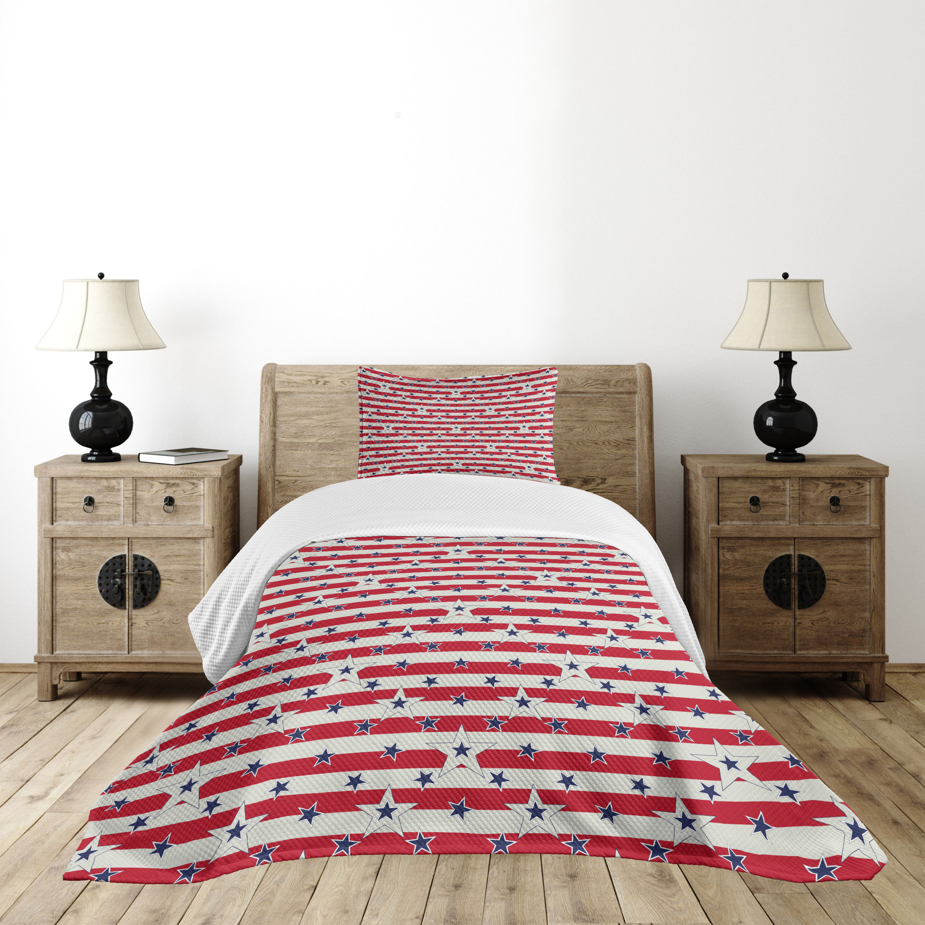 Ambesonne Geometric Bedspread Set Stars and Stripe Theme Navy Blue ...