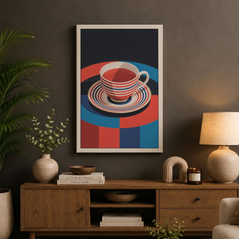 Teacup Geometry Mid-Century - Wrapped Canvas, 30x20 - 76.2 x 50.8 cm, Ochre Border
