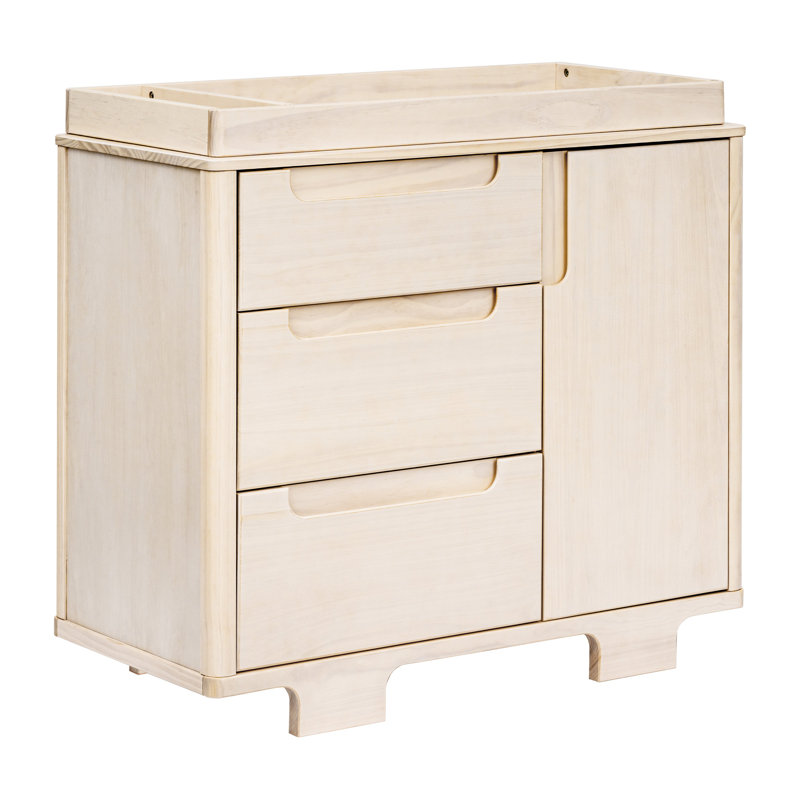 Yuzu Crib, 3 Drawer And 6 Drawer Dresser Set, Washed Natural/Black
