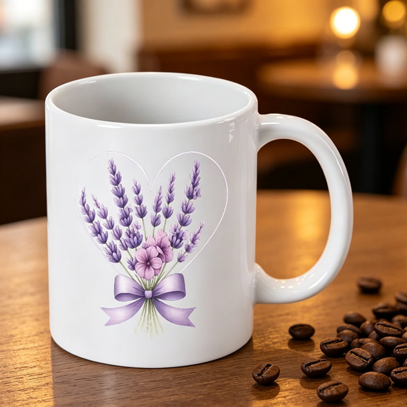 1pc of an Insulated Ceramic Coffee Mug Featuring a Purple Lavender And Floral Design, Perfect for Thanksgiving, Birthdays, Halloween.