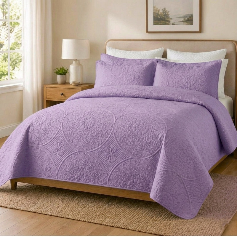Couvre-lit matelassé toutes saisons à motif floral, Twin Bedspread + 1 Standard Pillowcase, Mauve