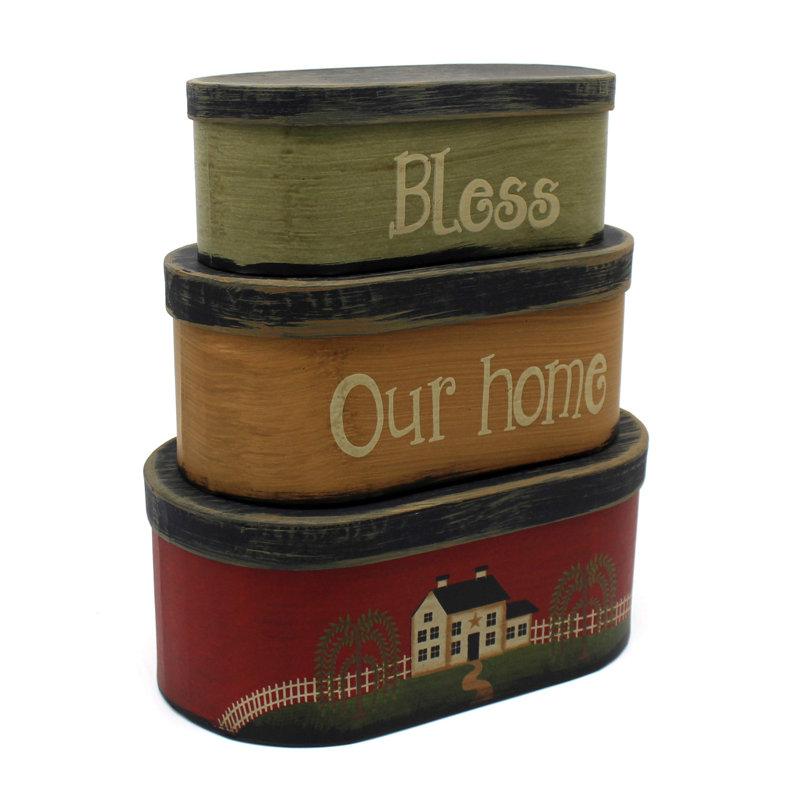 Oval Rustic Vintage Cardboard Nesting Boxes Set of 3