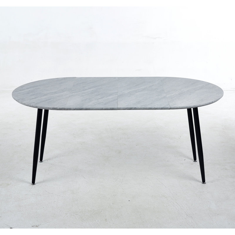 Table extensible, table de salle à manger, table basse avec pieds en bois, Plateau gris/ base noire