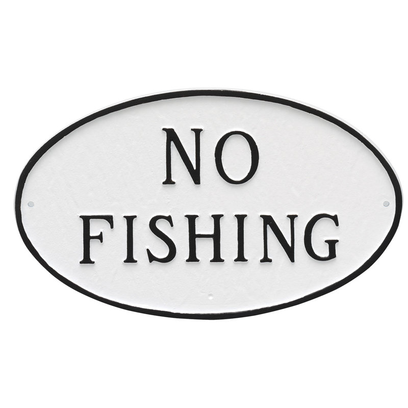 Plaque de jardin sans déclaration de pêche, Blanc / Noir, H 8,5 po x l 13 po x P 0,25 po