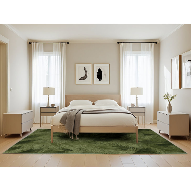 Machine Washable Nature Green Area Rug, Rectangle 5' x 8'