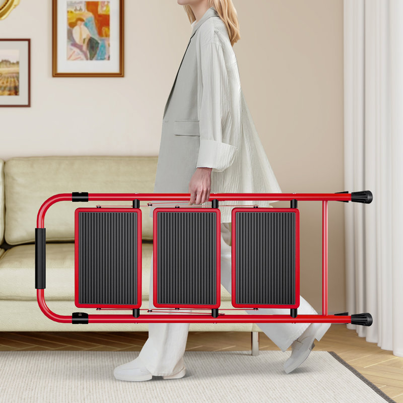 3 - Step Steel Folding Step Ladder, Red