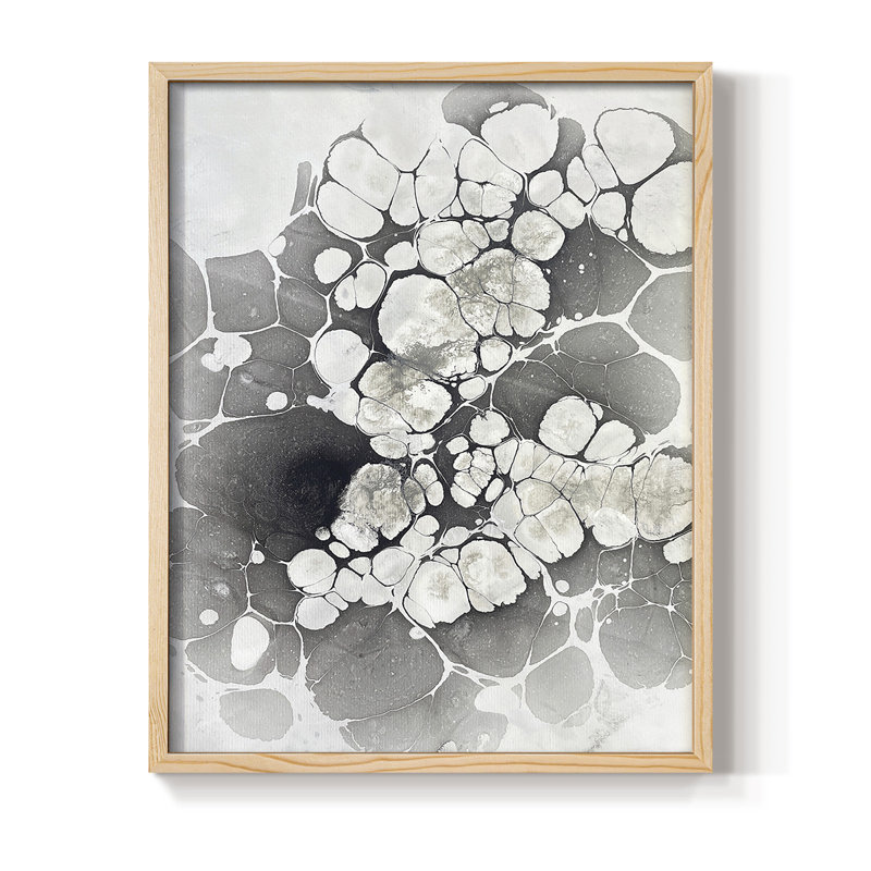 Marbling VII Framed Print - Solid Wood, Natural, 15" H x 12" W