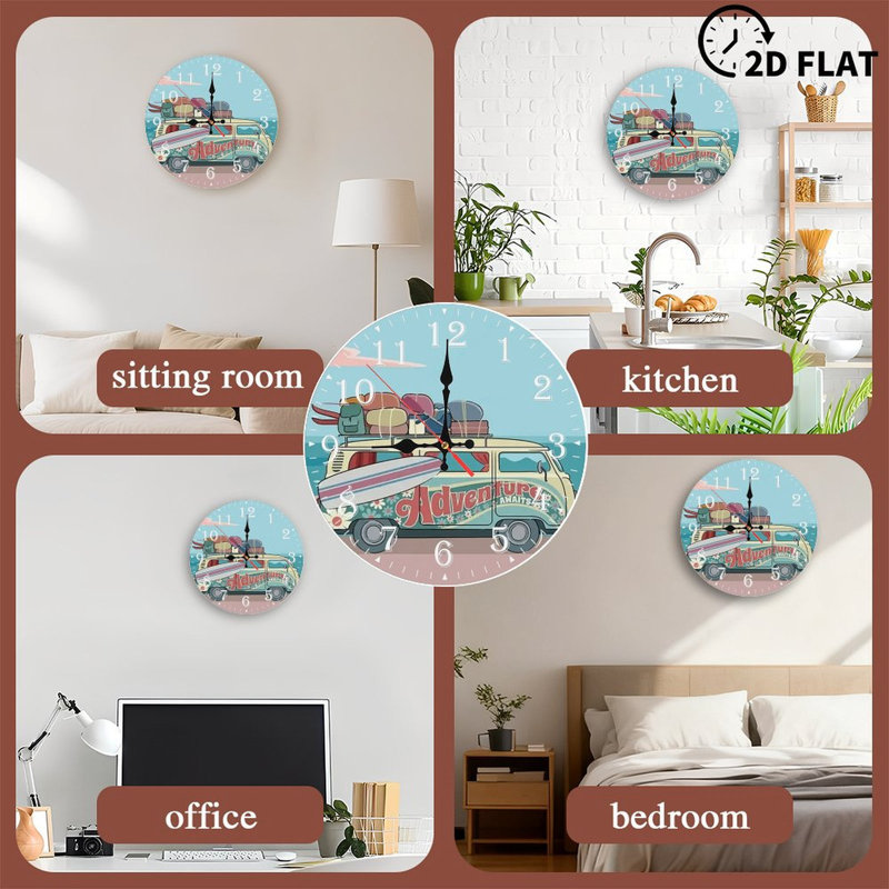 Horloge murale en bois 10 po, mouvement silencieux, à piles (piles AA non incluses), décor artistique, parfait pour les décorations