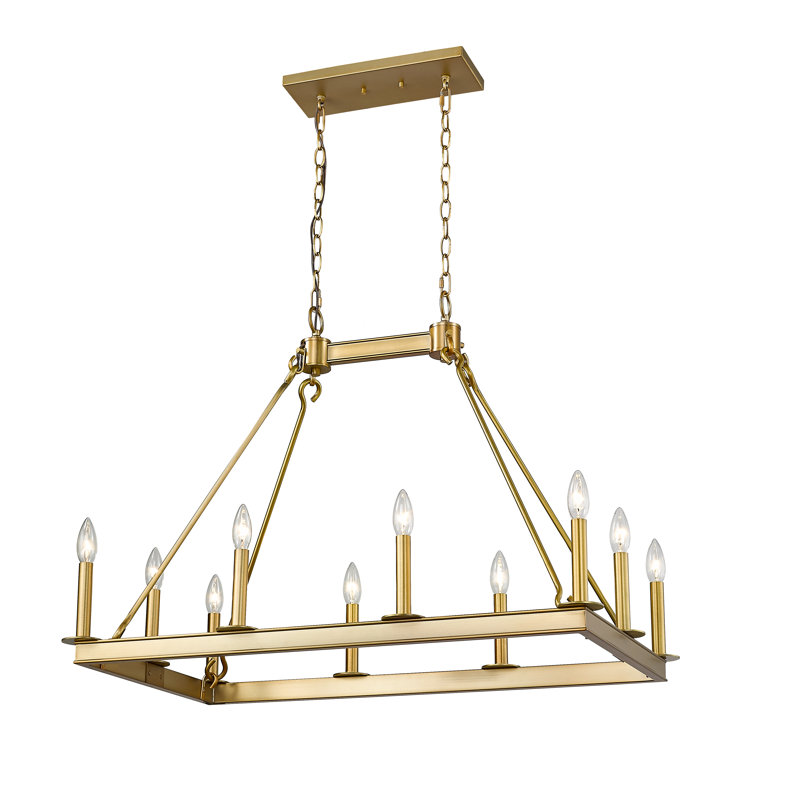 Luminaire suspendu rectangulaire 10 lumières grappe Endsley, Laiton vieilli