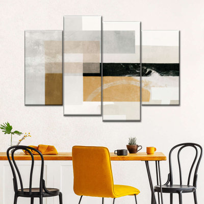 Ensemble de 4 pièces abstraites géométriques abstraites et rectangulaires dorées et grises