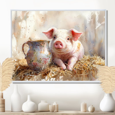 Milk And Pig Portrait At The Farm I - Pig Framed Canvas Print