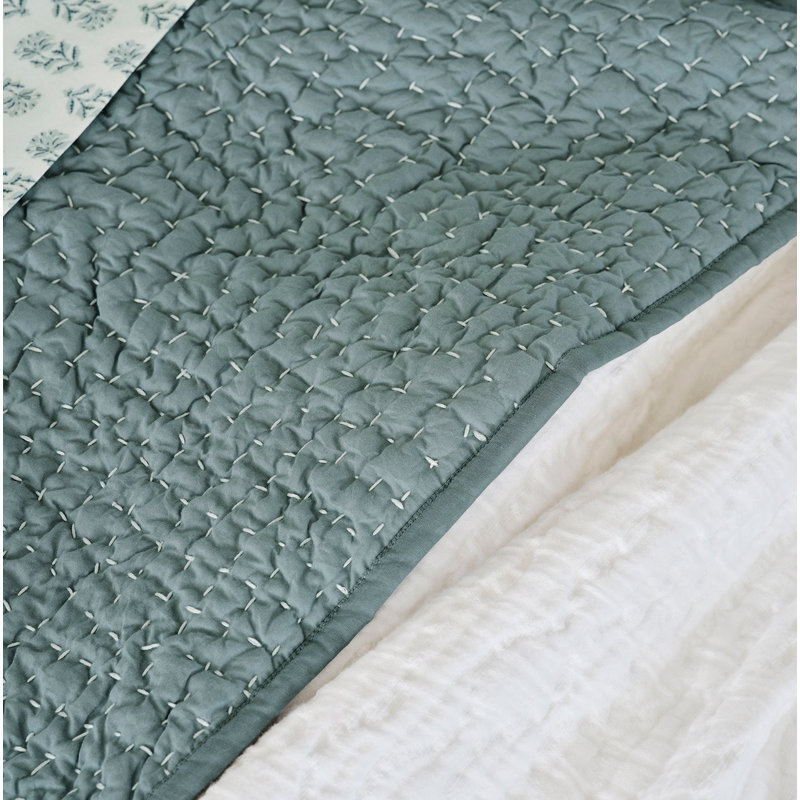 Pebbled Geometric 100% Cotton Quilt, Full/Queen Quilt, Lagoon