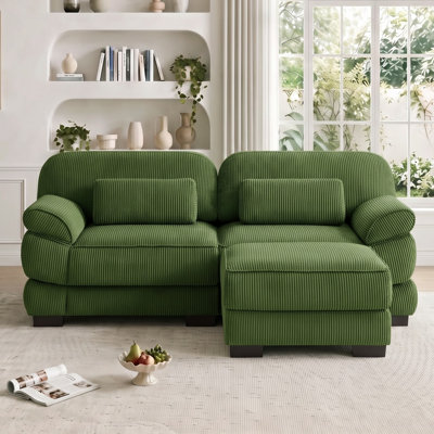 76.4" 2-Seater Cloud Sofa with Ottoman, Deep Seat Modular Loveseat with Plush Corduroy Upholstery, Detachable Padded Arms & Lumbar Pillows for Living Room, Bedroom & Apartment