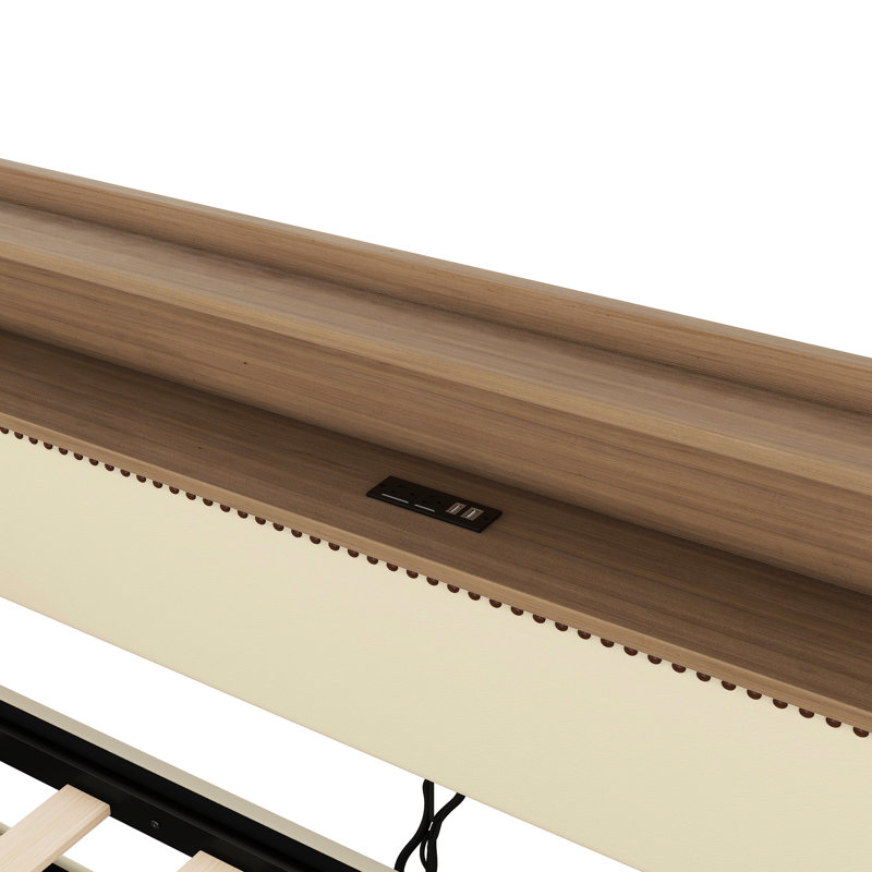 Lit de jour simple avec couchette en beige - Station de charge, lumières à DEL et taille de support de tête de lit, Beige