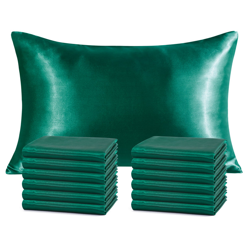 Taies d'oreiller en satin , Vert foncé, Standard