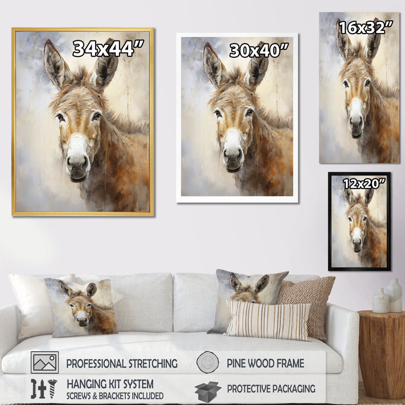Sophisticated Donkey Portrait II, Black Single Picture Framed, 44" H x 34" W x 1.5" D