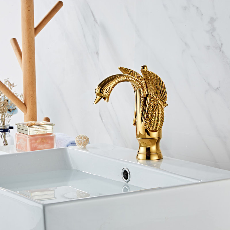 Robinet pour salle de bain à poignée simple avec drain, Nickel poli brillant