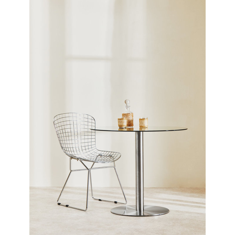 Round Glass Top Metal Base Dining Table, Silver