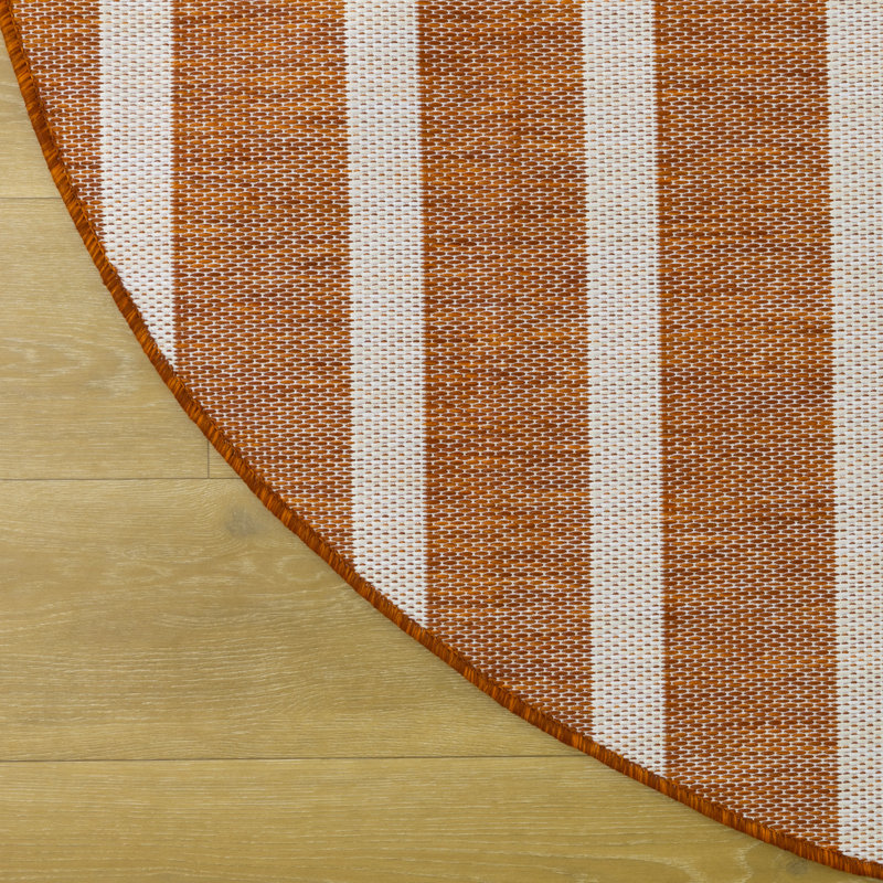 Shaila Striped Indoor / Outdoor Rug, Round 8', Orange