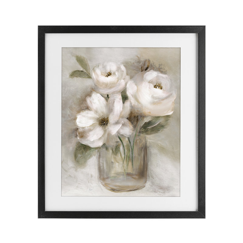«Soft Brushstroke Roses», reproduction encadrée sous verre, design par Nan, Cadre noir minuit sous verre, H 21 po x l 17 po